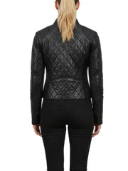 Women’s Black Quilted Genuine Leather Jacket, Slim Fit Moto Style by The Leather Jackets