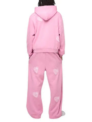 Pink Heart Patch Oversized Hoodie and Sweatpants Set