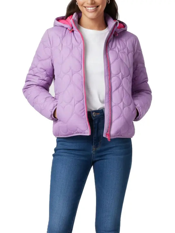 Women’s Purple Heart Quilted Hooded Puffer Jacket, Lightweight Warm Winter Coat