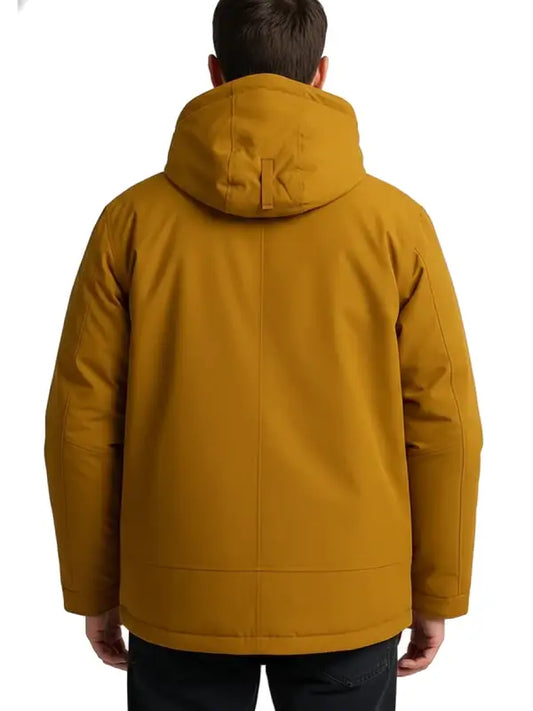 Men’s Mustard Hooded Winter Jacket With Multiple Pockets