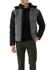 Men’s Black and Grey Hooded Puffer Jacket with Insulated Panels