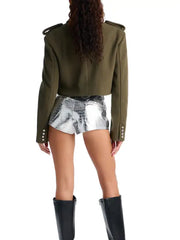 Women’s Military Style Cropped Jacket with Double Breasted Buttons