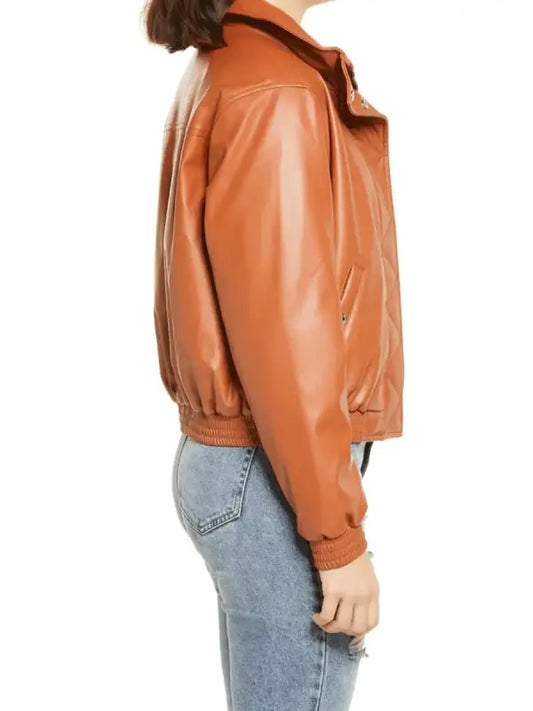 Women’s Camel Brown Leather Bomber Jacket