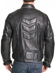 Men’s Black Leather Biker Jacket with Padded Back Protection