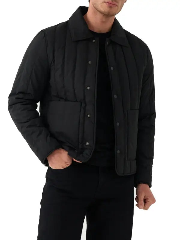 Men’s Black Quilted Jacket with Snap Button Closure