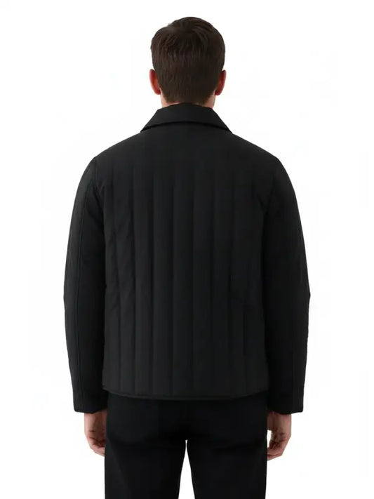 Men’s Black Quilted Jacket with Snap Button Closure