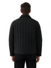 Men’s Black Quilted Jacket with Snap Button Closure