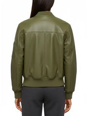 Women’s Olive Green Leather Bomber Jacket and Mini Skirt Set