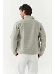 Men’s Light Grey Wool Blend Jacket with Button Front and Chest Pockets