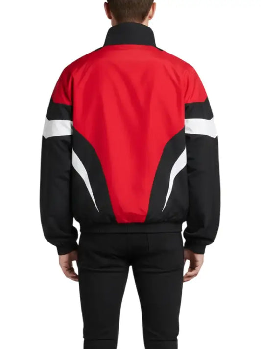 Red and Black Color Block Windbreaker Jacket for Men