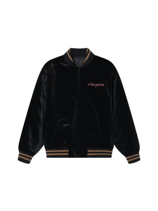 Black Velvet Dragon Embroidered Bomber Jacket