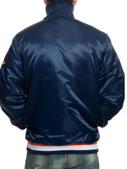 Houston Astros Blue Satin Jacket With Front Logo and Ribbed Trim