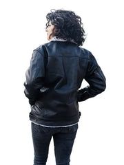 Women’s Black Shearling Lined Leather Jacket with Faux Fur Collar