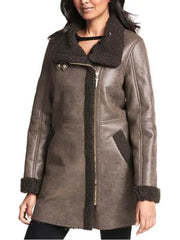 Women’s Brown Aviator Shearling Coat with Faux Fur Lining