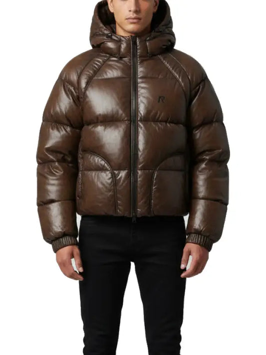 Brown Hooded Puffer Jacket for Men with Premium Insulation