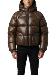 Brown Hooded Puffer Jacket for Men with Premium Insulation