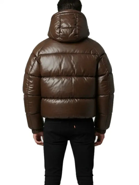 Brown Hooded Puffer Jacket for Men with Premium Insulation