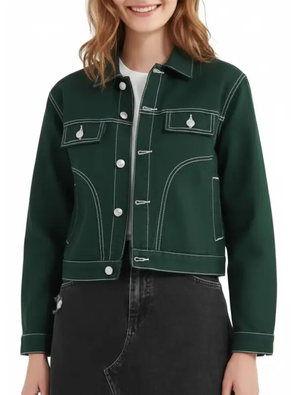 Women’s Dark Green Cropped 9-1-1 May Grant Green Jacket