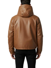 Tan Brown Hooded Leather Pullover Jacket for Men