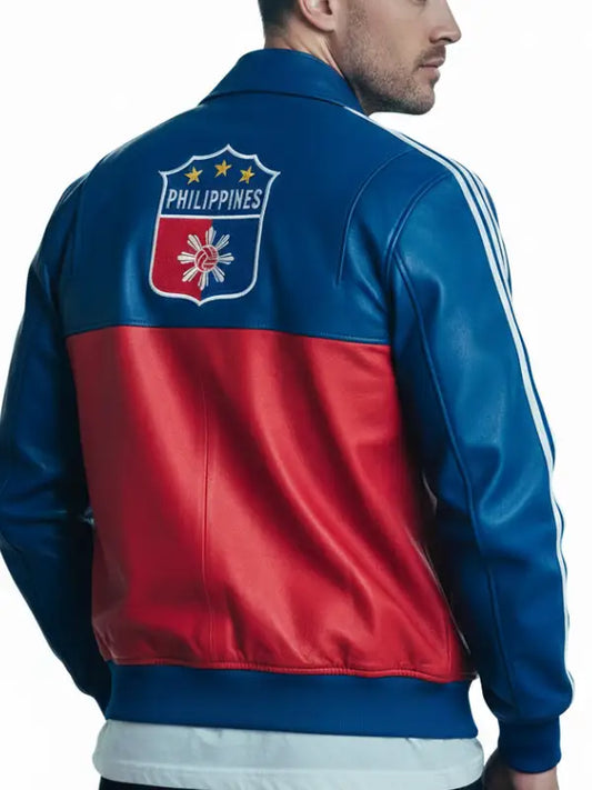 Philippines Flag Leather Track Jacket for Men
