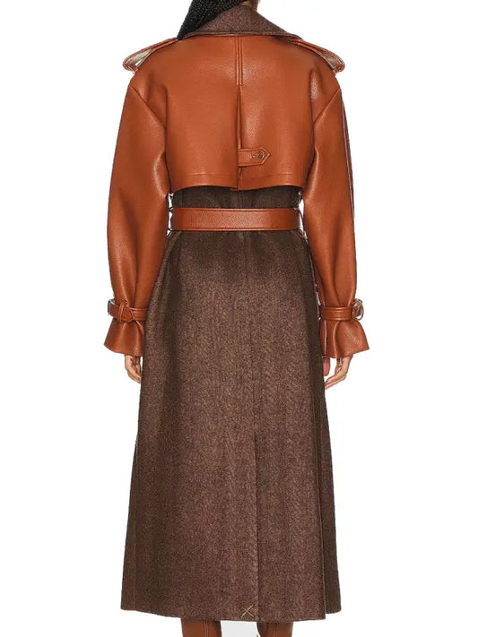 Meredith Luciano Women’s Brown Leather & Wool Belted Trench Coat