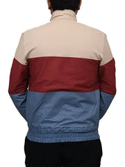 Men’s Tricolor Stand Collar Casual Jacket | Beige, Maroon & Blue Colorblock