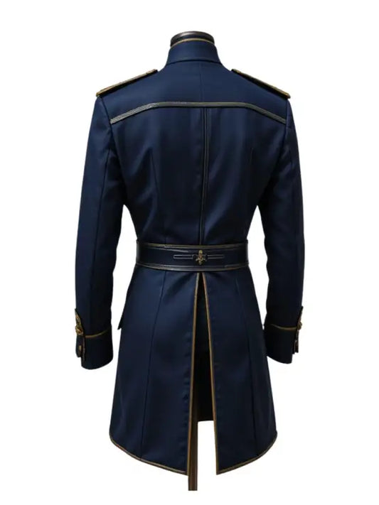 Men’s Navy Blue Military Officer Coat with Gold Buttons