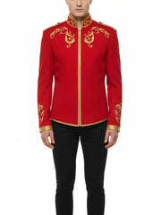 Men’s Red Military Style Jacket with Gold Embroidery | Royal Band Jacket