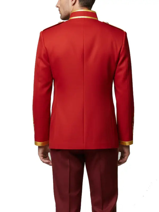 Men’s Red Military Style Jacket with Gold Embroidery | Royal Band Jacket
