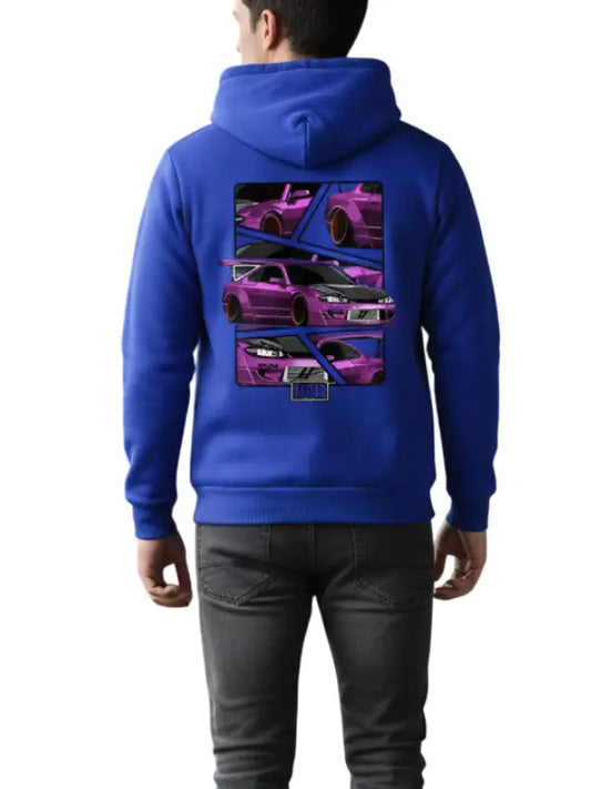 Purple Drift Car Graphic Hoodie – Streetwear Racing Pullover Hoodie