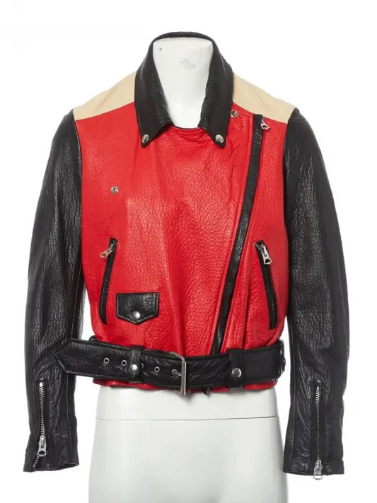 Acne Studios Demi Lovato Red & Black Leather Biker Jacket