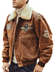 Men’s Brown Shearling Aviator Leather Jacket