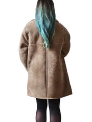 Women’s Brown Shearling Suede Coat | Cozy Mid-Length Winter Jacket