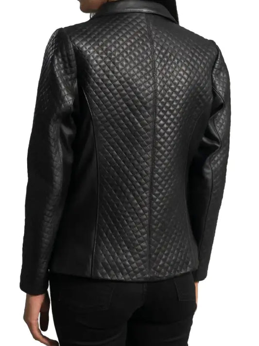 Cora Quilted Black Leather Blazer for Women