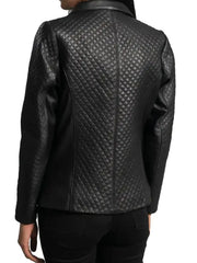 Cora Quilted Black Leather Blazer for Women