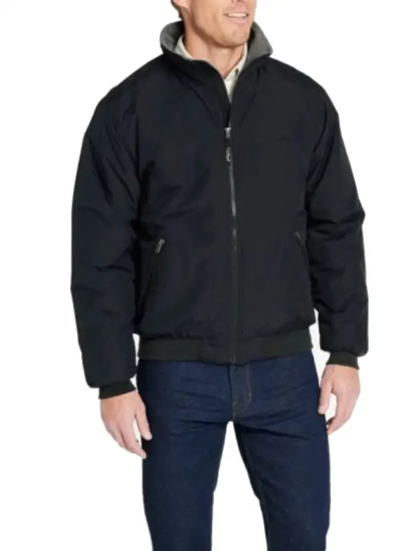 Men’s Black Puffer Bomber Jacket with High Neck Zip Closure