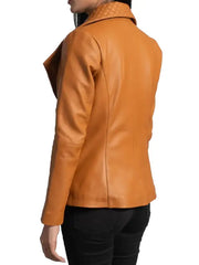 Women’s Tan Quilted Leather Blazer Jacket