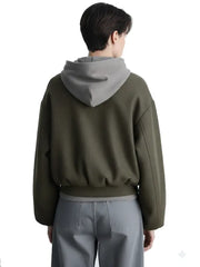 Olive Green Hooded Bomber Jacket for Men and Women