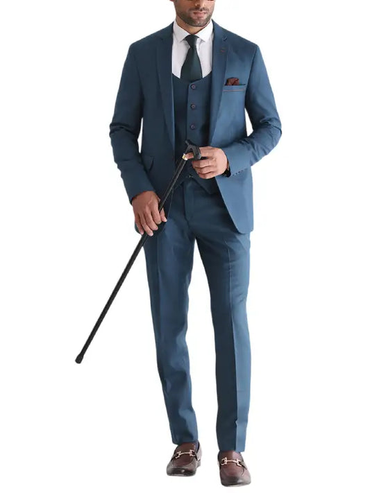 Men's Modern Teal Three Piece Suit Set