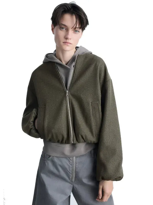 Olive Green Hooded Bomber Jacket for Men and Women