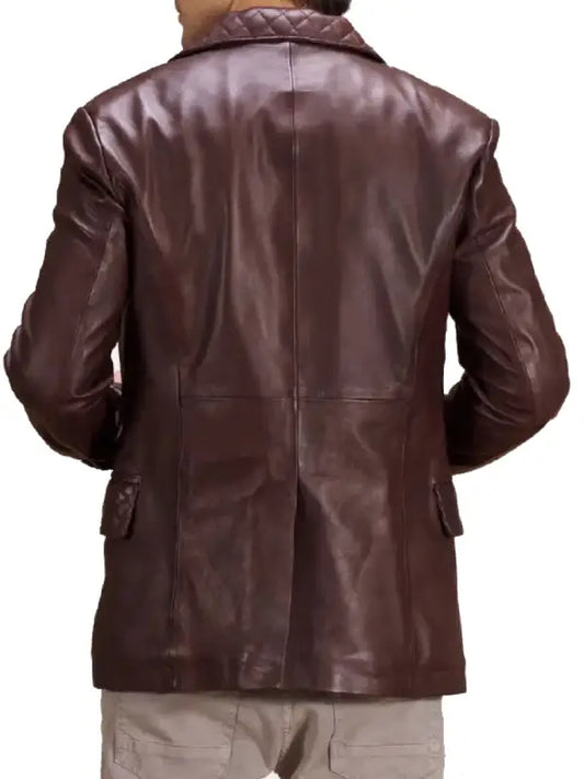 Men’s Quilted Maroon Leather Blazer Jacket