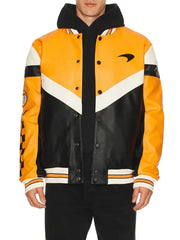 McLaren Formula 1 Varsity Leather Jacket Black & Papaya Orange