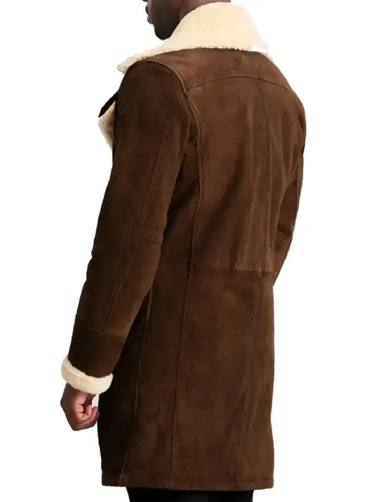 Men’s Brown Shearling Leather Coat with White Fur Lining