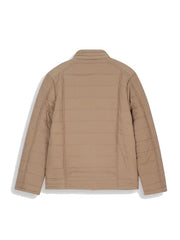 Beige Quilted Puffer Jacket with Stand Collar and Zip Closure