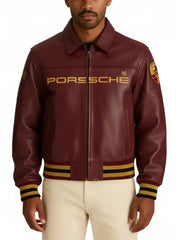 Aimé Leon Dore × Porsche Green Leather Jacket Premium Vintage Motorsport Leather Bomber - The Leather Jackets
