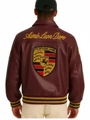 Aimé Leon Dore × Porsche Green Leather Jacket Premium Vintage Motorsport Leather Bomber - The Leather Jackets