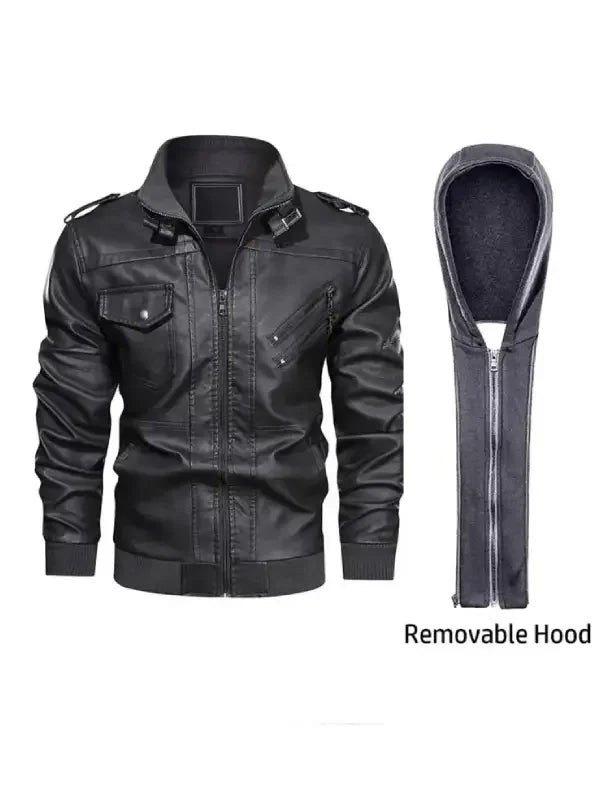Black Bomber Hooded Leather Jacket | Men's Leather Bomber Jacket Black Bomber Hooded Leather Jacket | Men's Leather Bomber Jacket