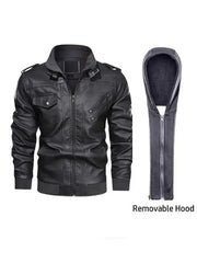 Black Bomber Hooded Leather Jacket