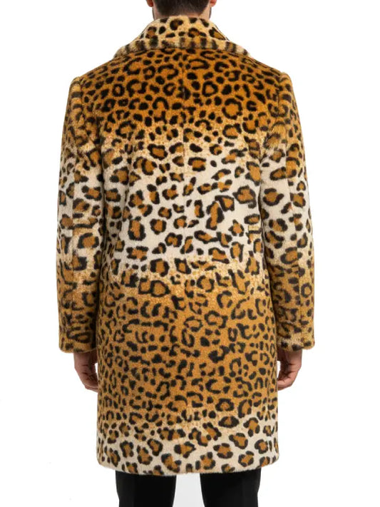 Men's Luxe Leopard Print Faux Fur Long Coat