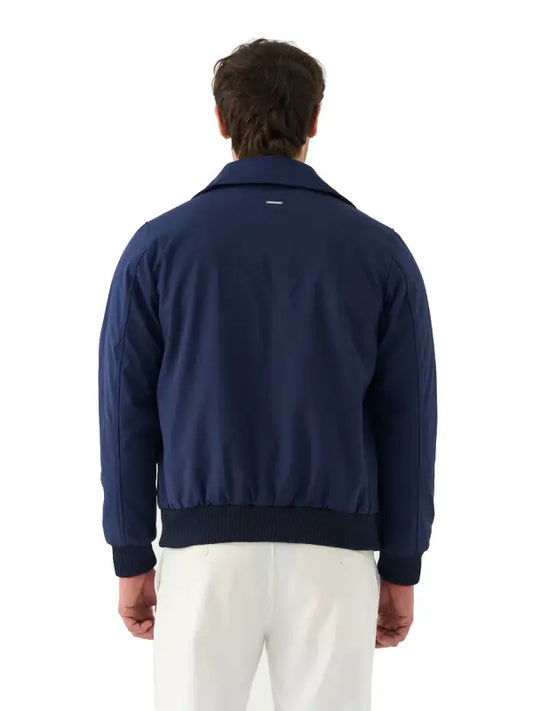 Men’s Navy Blue Zip-Up Jacket with Ribbed Hem and Classic Collar